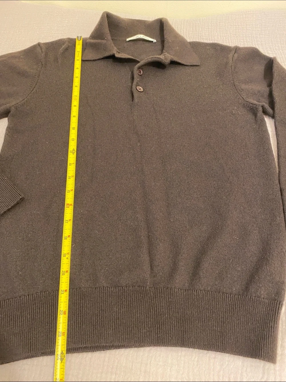 A DAY’S MARCH Avoch Merino Wool Polo Men's Sweater in Dark Brown. Size M